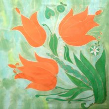 ZÖLD SELYEMKENDŐ TULIPÁNOKKAL