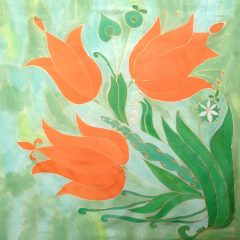 ZÖLD SELYEMKENDŐ TULIPÁNOKKAL