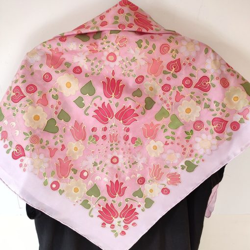 Rózsaszín százvirágú selyemkendő