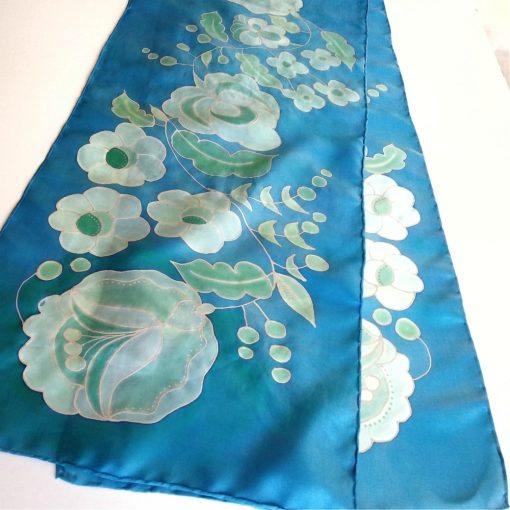 KIRÁLYKÉK SELYEMSÁL KALOCSAI MINTÁVAL