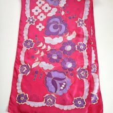 Kalocsai mintás selyemsál, magenta lila virágokkal