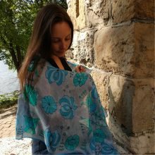 SZÜRKE SELYEMSÁL TÜRKIZ MATYÓ VIRÁGOKKAL