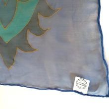 KÉK SELYEM CHIFON SÁL RÉGI MAGYAR MINTÁVAL