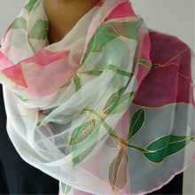 FEHÉR SELYEM CHIFON SÁL TULIPÁNOKKAL