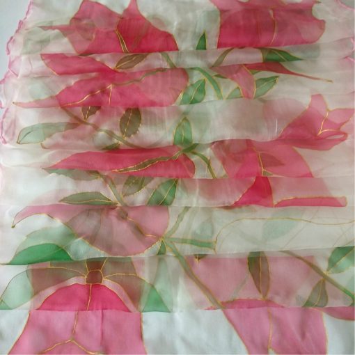 FEHÉR SELYEM CHIFON SÁL TULIPÁNOKKAL