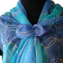 KÉK SELYEM CHIFON SÁL TULIPÁNOKKAL