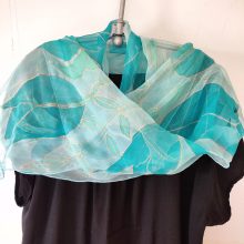 Türkizkék tulipános selyemsál, chiffon