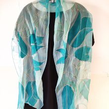 Türkizkék tulipános selyemsál, chiffon