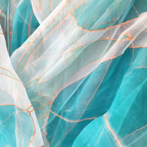 Türkizkék tulipános selyemsál, chiffon