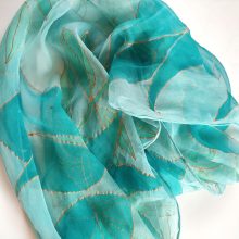 Türkizkék tulipános selyemsál, chiffon