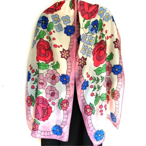 KALOCSAI MINTÁS STÓLA, RÓZSASZÍN SZEGÉLLYEL