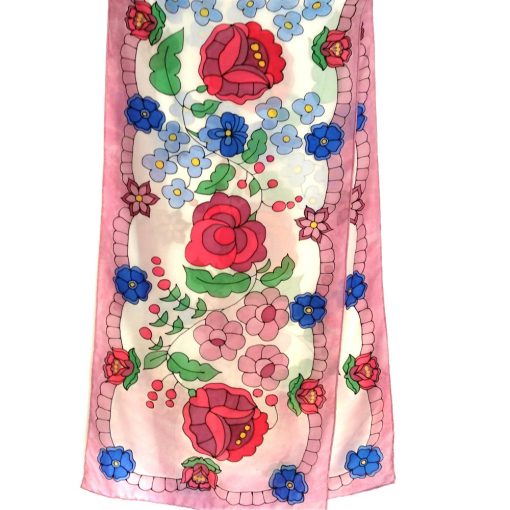 KALOCSAI MINTÁS STÓLA, RÓZSASZÍN SZEGÉLLYEL