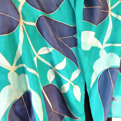 Türkiz selyemsál sötétkék tulipánokkal