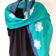 Virágos selyemsál smaragd és sötétkék színekben